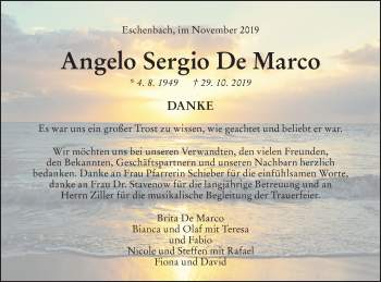 Traueranzeige von Angelo Sergio De Marco von NWZ Neue Württembergische Zeitung