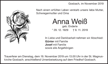 Traueranzeige von Anna Weiß von Geislinger Zeitung