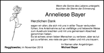 Traueranzeige von Anneliese Bayer von Illertal Bote