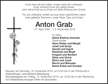 Traueranzeige von Anton Grab von Ehinger Tagblatt