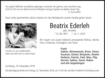 Traueranzeige von Beatrix Ederleh von Haller Tagblatt