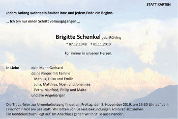 Traueranzeige von Brigitte Schenkel von Hohenloher Tagblatt