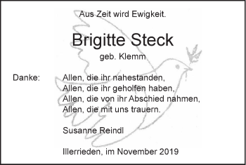 Traueranzeige von Brigitte Steck von SÜDWEST PRESSE Ausgabe Ulm/Neu-Ulm