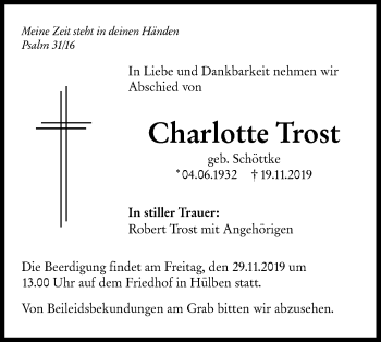 Traueranzeige von Charlotte Trost von Metzinger-Uracher Volksblatt