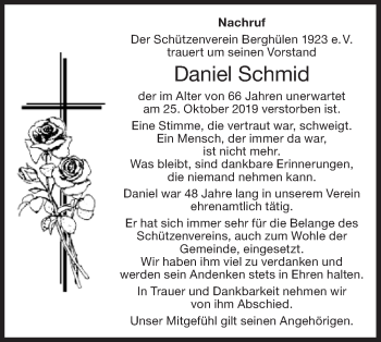 Traueranzeige von Daniel Schmid von SÜDWEST PRESSE