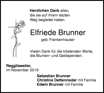 Traueranzeige von Elfriede Brunner von Illertal Bote