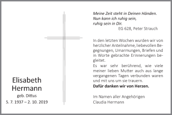 Traueranzeige von Elisabeth Hermann von NWZ Neue Württembergische Zeitung