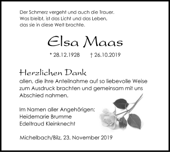 Traueranzeige von Elsa Maas von Haller Tagblatt