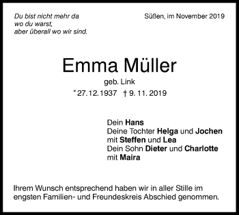 Traueranzeige von Emma Müller von NWZ Neue Württembergische Zeitung