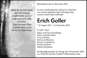 Traueranzeige von Erich Goller von Alb-Bote/Metzinger-Uracher Volksblatt