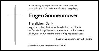 Traueranzeige von Eugen Sonnenmoser von Ehinger Tagblatt