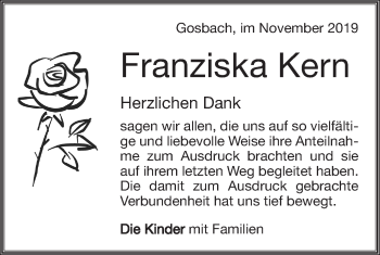 Traueranzeige von Franziska Kern von Geislinger Zeitung