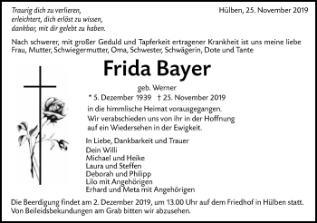 Traueranzeige von Frida Bayer von Alb-Bote/Metzinger-Uracher Volksblatt