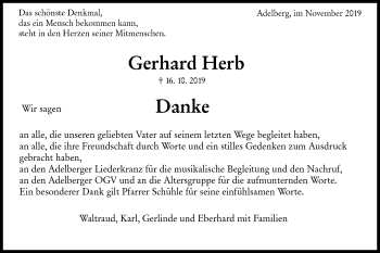 Traueranzeige von Gerhard Herb von NWZ Neue Württembergische Zeitung