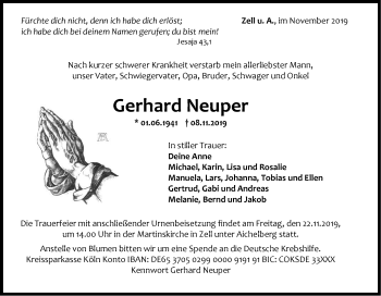 Traueranzeige von Gerhard Neuper von NWZ Neue Württembergische Zeitung