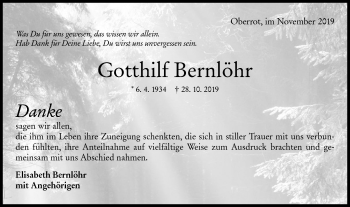 Traueranzeige von Gotthilf Bernlöhr von Rundschau Gaildorf