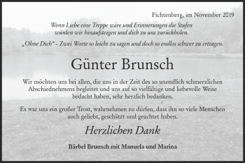 Traueranzeige von Günter Brunsch von Rundschau Gaildorf