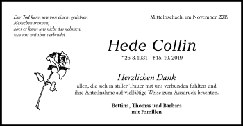 Traueranzeige von Hede Collin von Haller Tagblatt