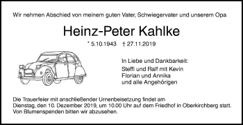 Traueranzeige von Heinz-Peter Kahlke von SÜDWEST PRESSE Ausgabe Ulm/Neu-Ulm