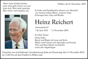 Traueranzeige von Heinz Reichert von Alb-Bote/Metzinger-Uracher Volksblatt