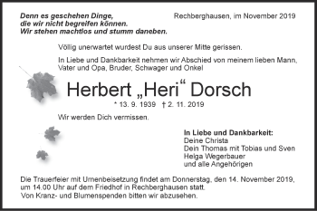 Traueranzeige von Herbert Dorsch von NWZ Neue Württembergische Zeitung