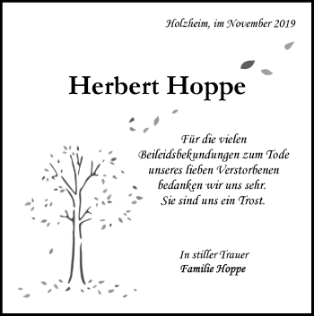 Traueranzeige von Herbert Hoppe von NWZ Neue Württembergische Zeitung