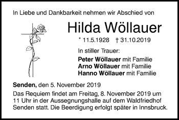 Traueranzeige von Hilda Wöllauer von SÜDWEST PRESSE Ausgabe Ulm/Neu-Ulm