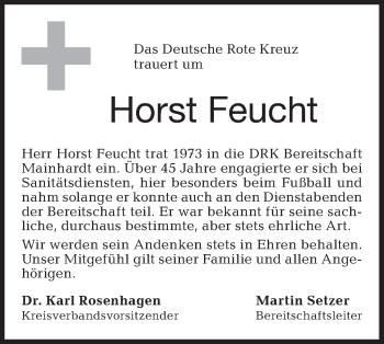 Traueranzeige von Horst Feucht von Haller Tagblatt