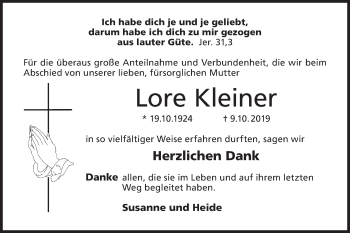 Traueranzeige von Lore Kleiner von Haller Tagblatt