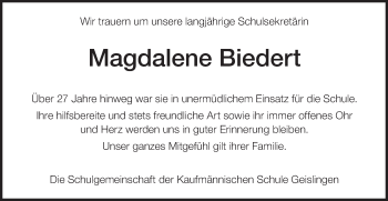 Traueranzeige von Magdalene Biedert von Geislinger Zeitung