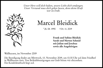 Traueranzeige von Marcel Bleidick von Hohenloher Tagblatt