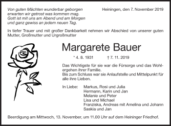 Traueranzeige von Margarete Bauer von NWZ Neue Württembergische Zeitung