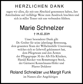 Traueranzeige von Marie Schnelzer von NWZ Neue Württembergische Zeitung