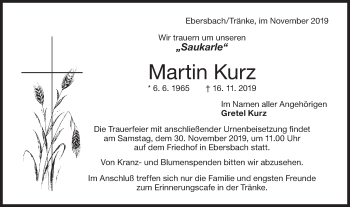 Traueranzeige von Martin Kurz von NWZ Neue Württembergische Zeitung