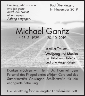 Traueranzeige von Michael Ganitz von Geislinger Zeitung