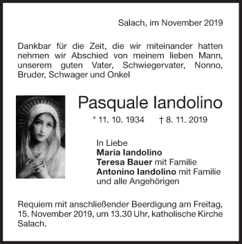 Traueranzeige von Pasquale landolino von NWZ Neue Württembergische Zeitung