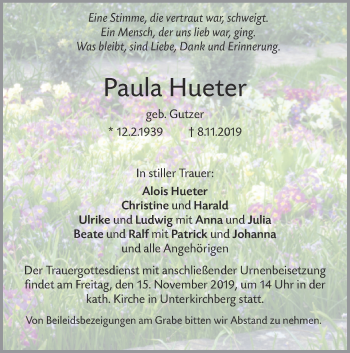 Traueranzeige von Paula Hueter von SÜDWEST PRESSE Ausgabe Ulm/Neu-Ulm