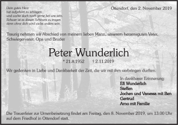 Traueranzeige von Peter Wunderlich von Rundschau Gaildorf