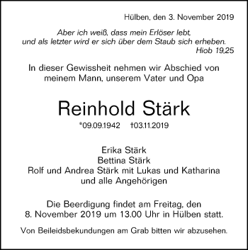 Traueranzeige von Reinhold Stärk von Metzinger-Uracher Volksblatt