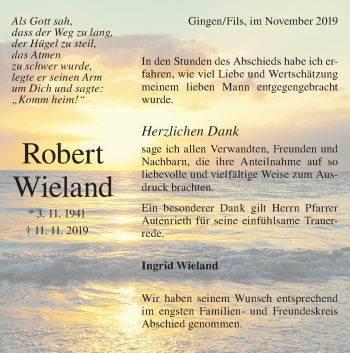 Traueranzeige von Robert Wieland von Geislinger Zeitung