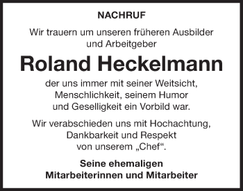 Traueranzeige von Roland Heckelmann von Haller Tagblatt