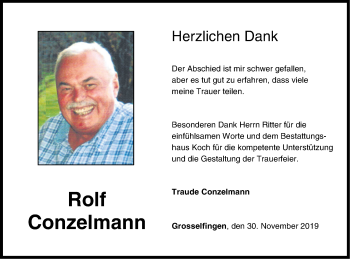 Traueranzeige von Rolf Conzelmann von Hohenzollerische Zeitung