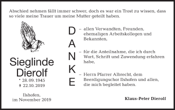 Traueranzeige von Sieglinde Dierolf von Haller Tagblatt