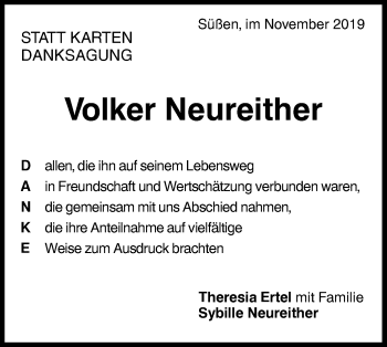 Traueranzeige von Volker Neureither von NWZ Neue Württembergische Zeitung