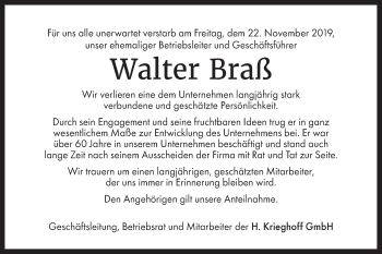 Traueranzeige von Walter Braß von SÜDWEST PRESSE Ausgabe Ulm/Neu-Ulm