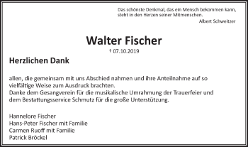 Traueranzeige von Walter Fischer von Metzinger-Uracher Volksblatt