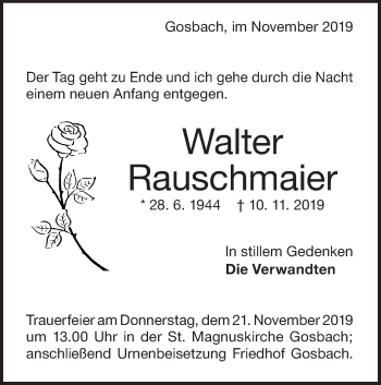 Traueranzeige von Walter Rauschmaier von Geislinger Zeitung