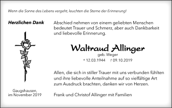 Traueranzeige von Waltraud Allinger von Haller Tagblatt