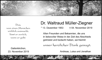 Traueranzeige von Waltraud Müller-Ziegner von Haller Tagblatt