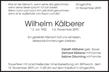 Traueranzeige von Wilhelm Kälberer von Geislinger Zeitung